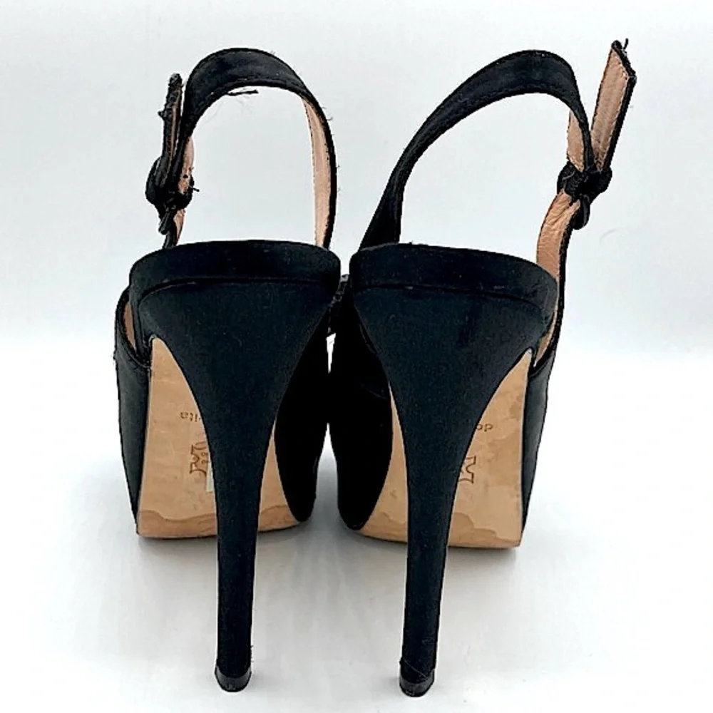 Dolce Vita “Bess” Black Platform Heels with Sheer Petals Embellishment, size 8.5